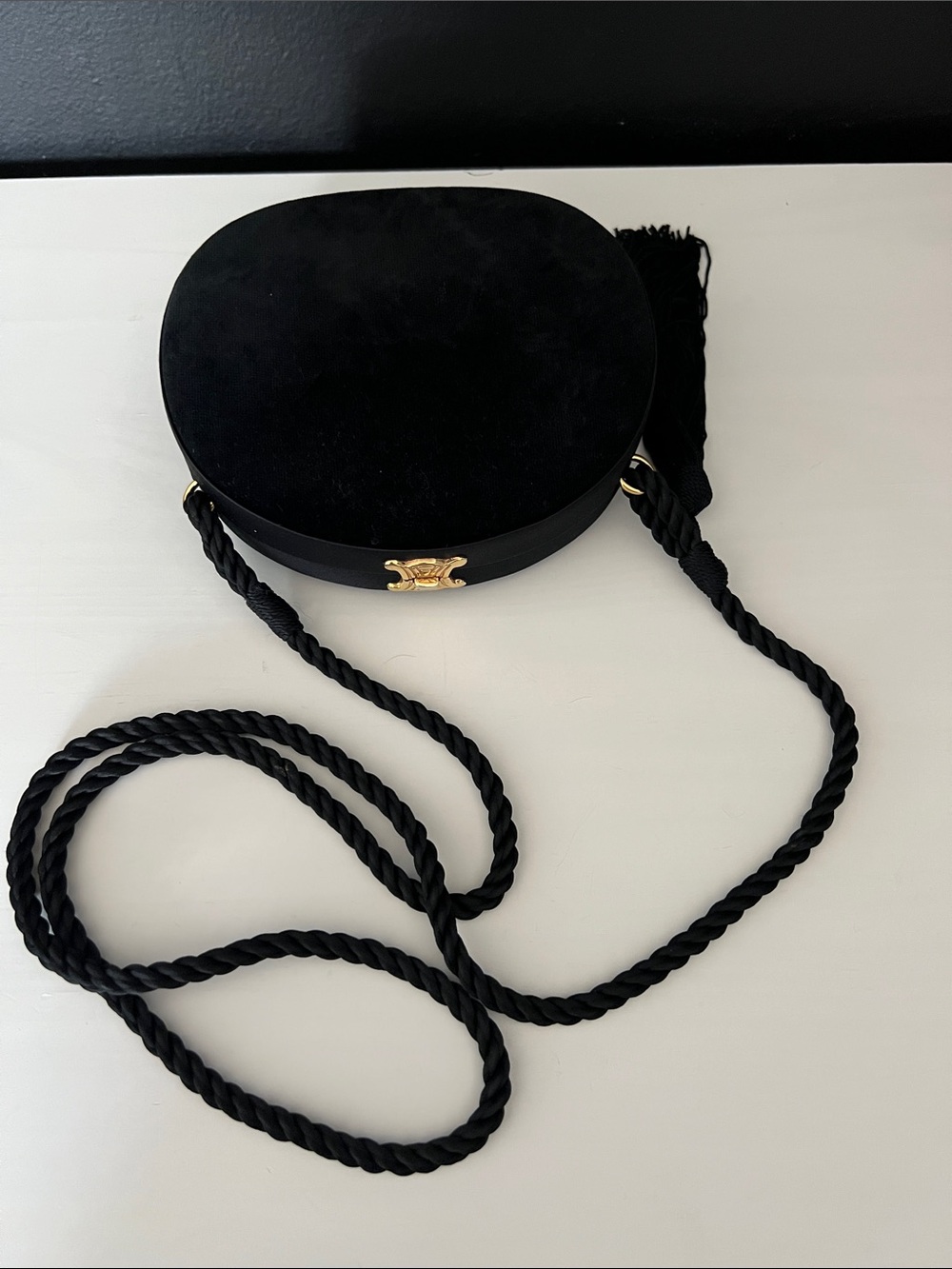 Authentic Vintage Celine Triomphe Round Velvet Tassel Bag